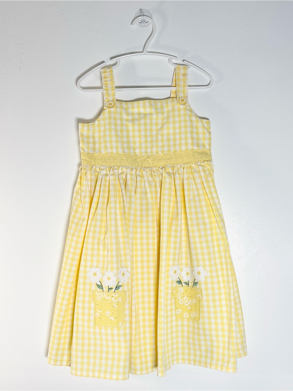 Vintage Gymboree Girls Yellow Gingham Flower Pot Dress Cottagecore Patchwork